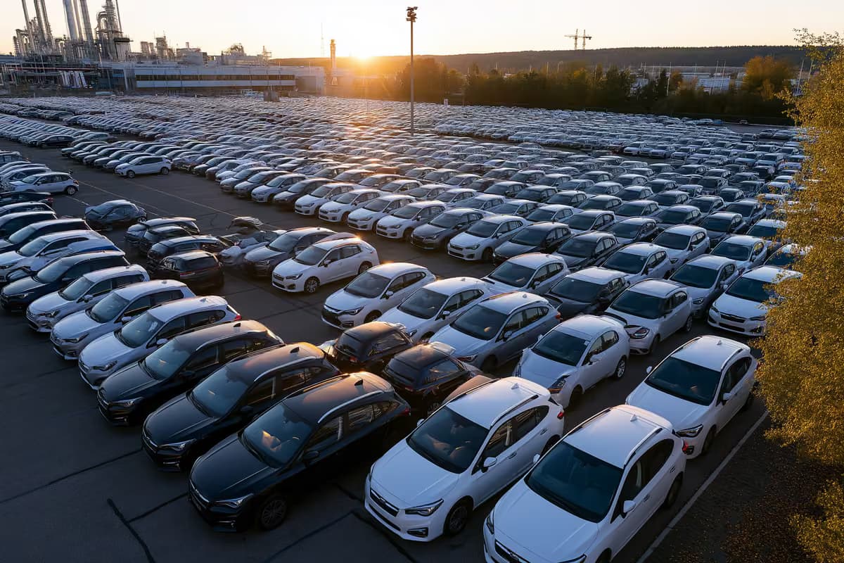 Автомобили на производственной линии Volkswagen на немецком сборочном заводе.
